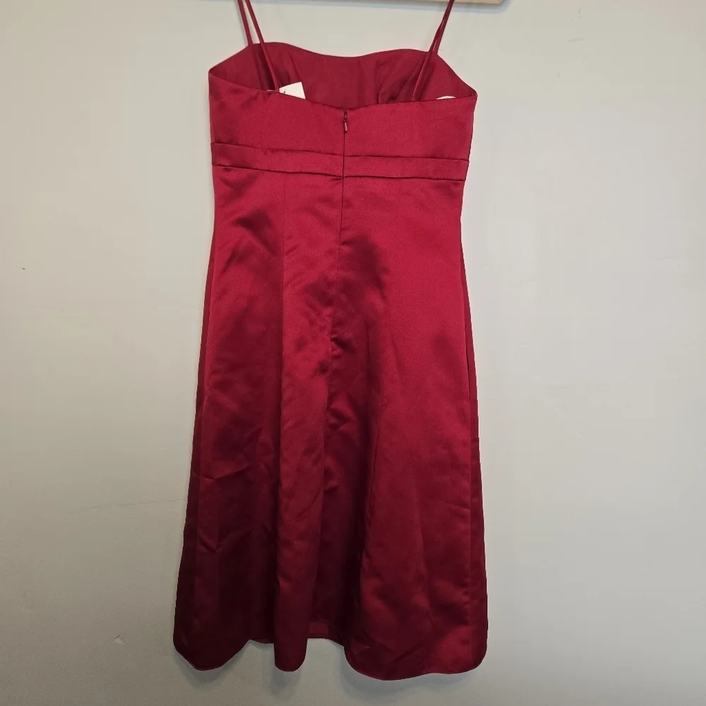 Davids Bridal Red Satin A-Line Dress w/ POCKETS - Picture 2 of 7